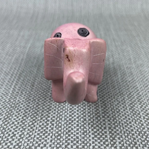 Carved Soapstone Pink Elephant Kisii Kenya Africa Figurine 2" tall Black Swirls - Picture 2 of 9